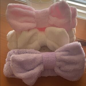 White Plush Bow Headband 3 pieces